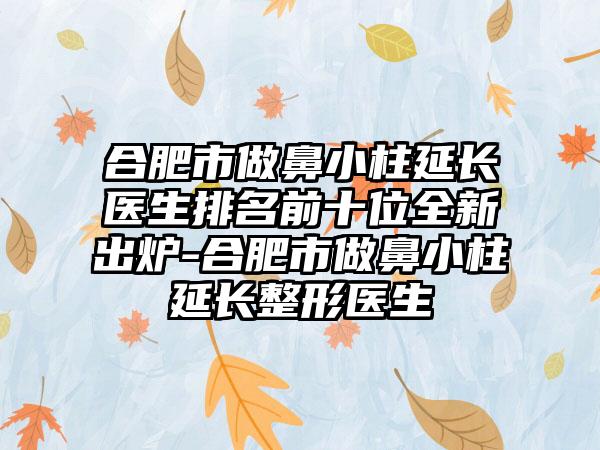 合肥市做鼻小柱延长医生排名前十位全新出炉-合肥市做鼻小柱延长整形医生